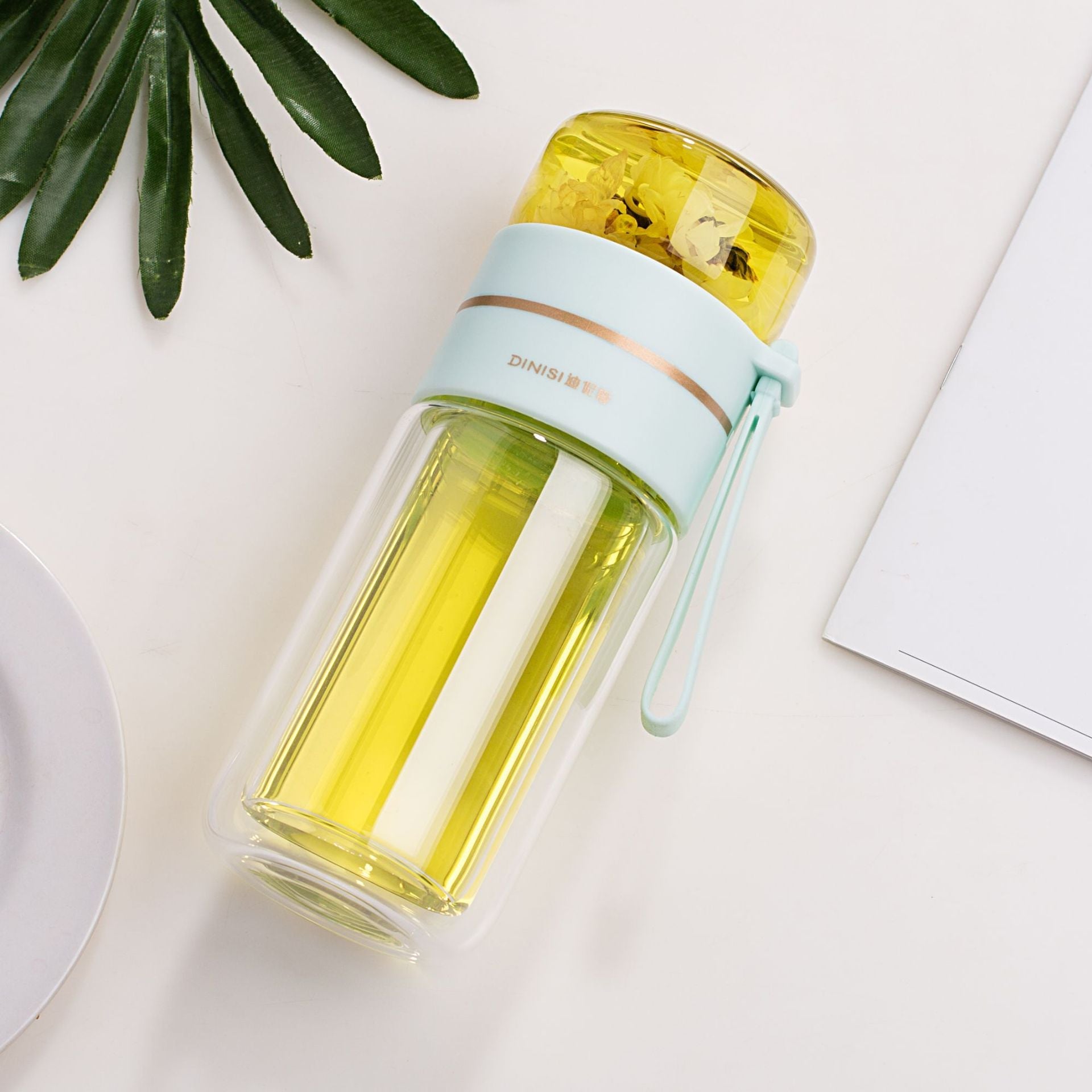 550 ML New Glass Water Bottles With Straw Tea Infuser Filter Clear Cute  Flower Tea Water Separation Bottle For Girls School Cups